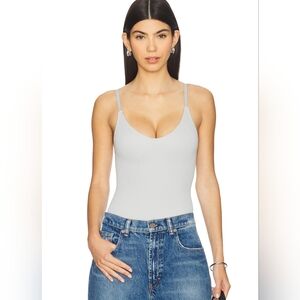 Free People Intimately Meg Seamless V-Neck Bodysuit Ivory Gray M/L NWOT